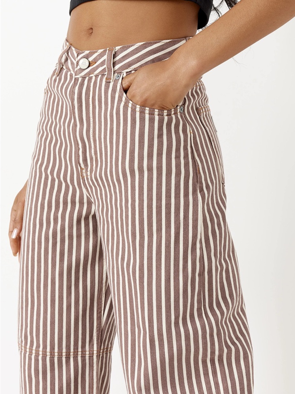 Ganni Brown and White Vertical Stripe Wide-Leg Pants - Size 26